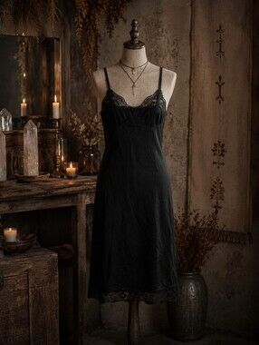 4/$15 Black Lace-Trim Slip Dress - Womens Intimates & Sleepwear 34" Sz M